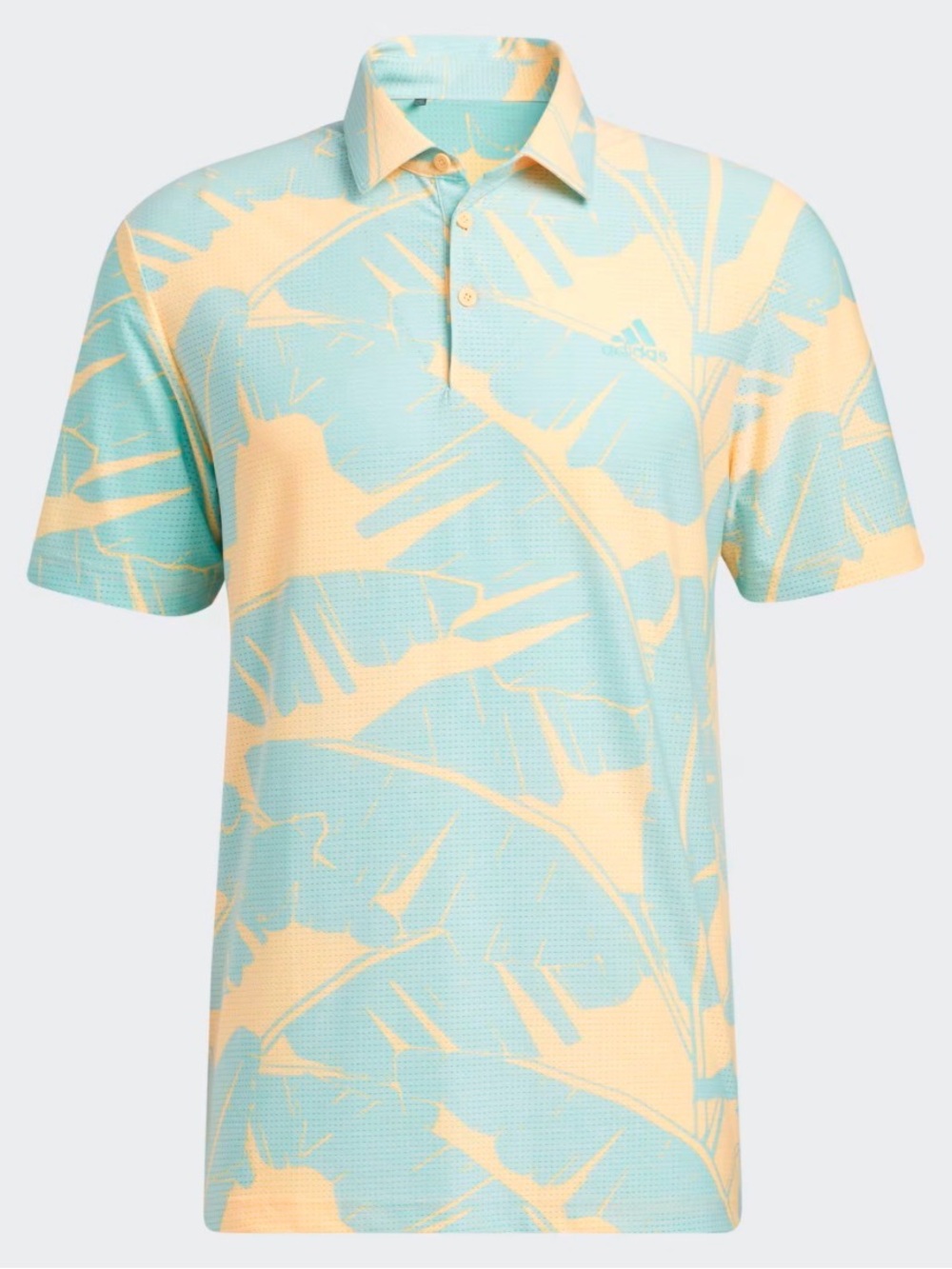 adidas Light Blue & Cream Palm-Print Golf Polo